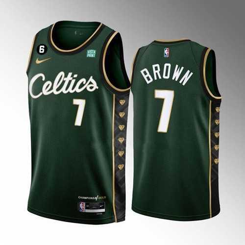 Men's Boston Celtics #7 Jaylen Brown Green 2022-23 City Edition No.6 Patch Stitched Basketball Jersey Dzhi